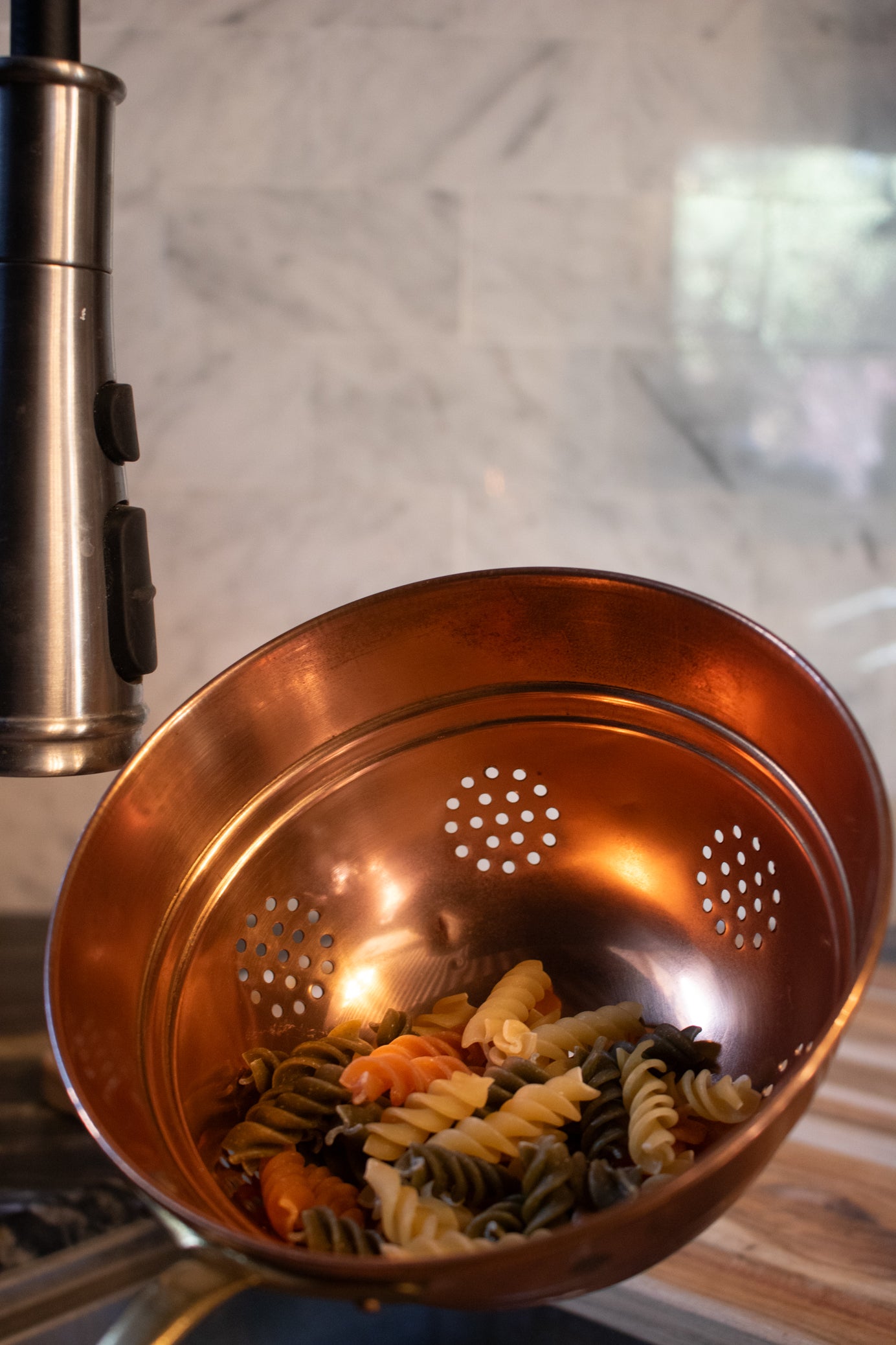 Vintage Solid Copper Water Strainer Colander with Solid Brass Handle 6" Diameter