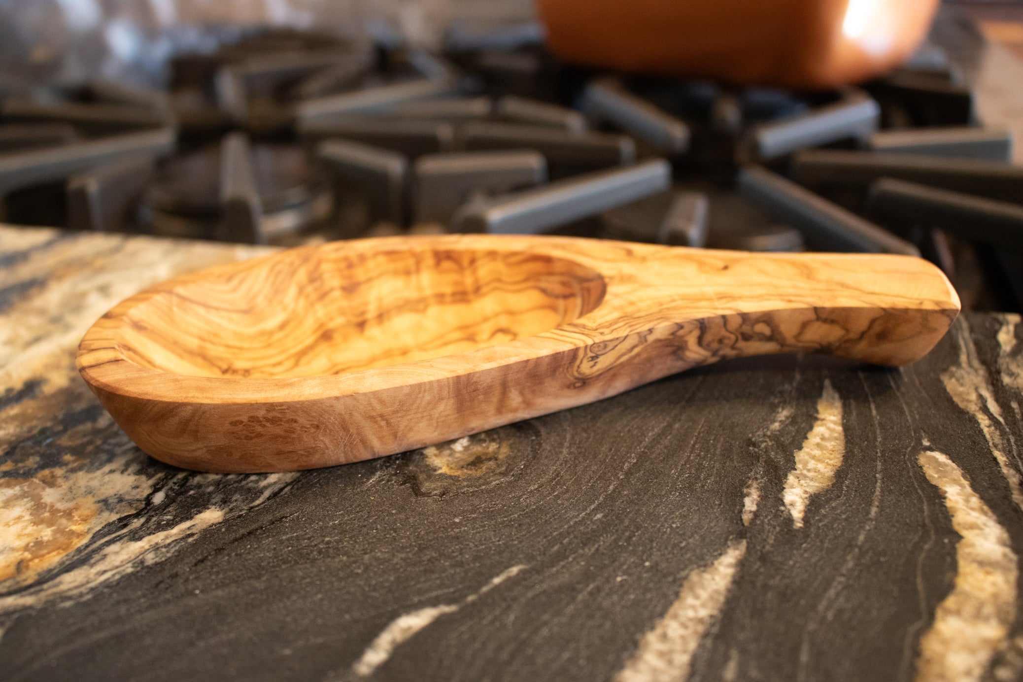 Handcrafted Olive Wood Spoon Rest Rustic Kitchen Utensil Holder 8.5" x 3.5"