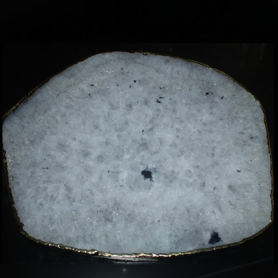 Bright White Agate Stone Tray for Ornamental Display with Gold Rim