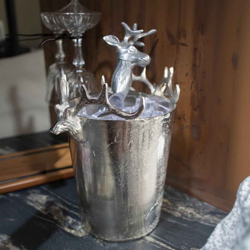 Chrome Deer Champagne Wine Bucket with Handles