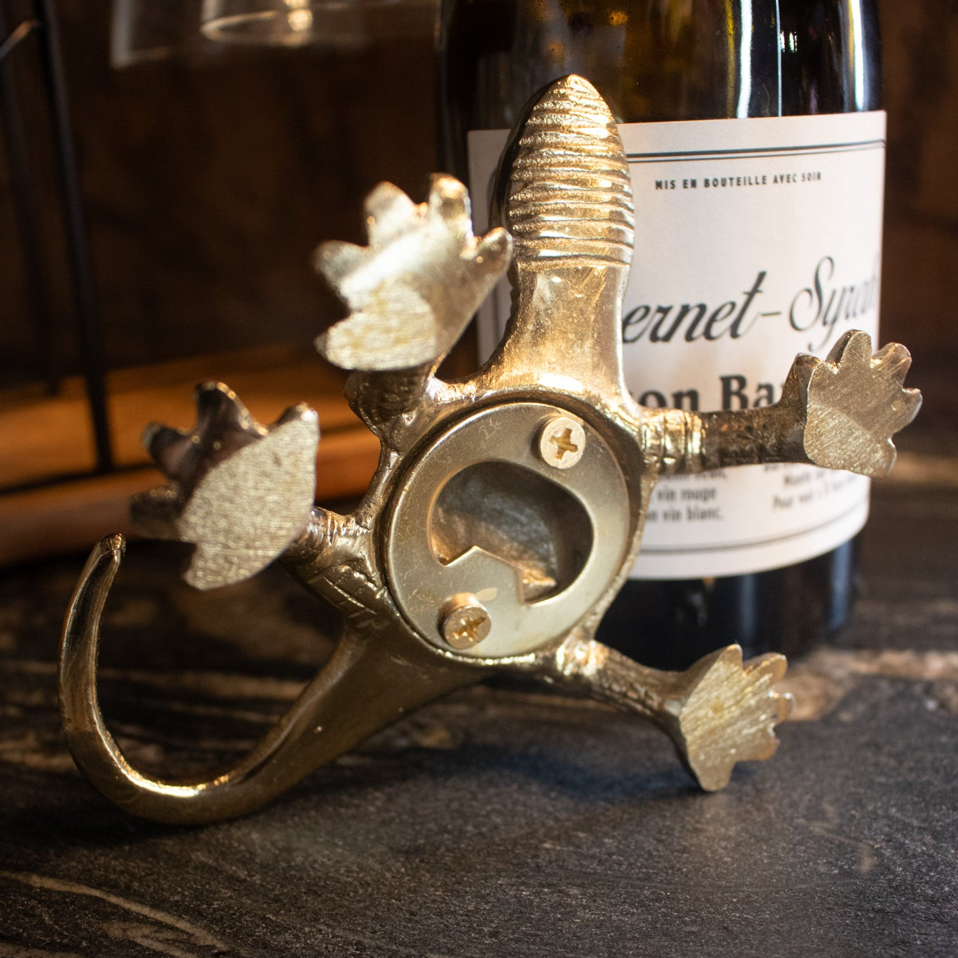 "I am" Bottle Opener Cast Aluminum Lizard