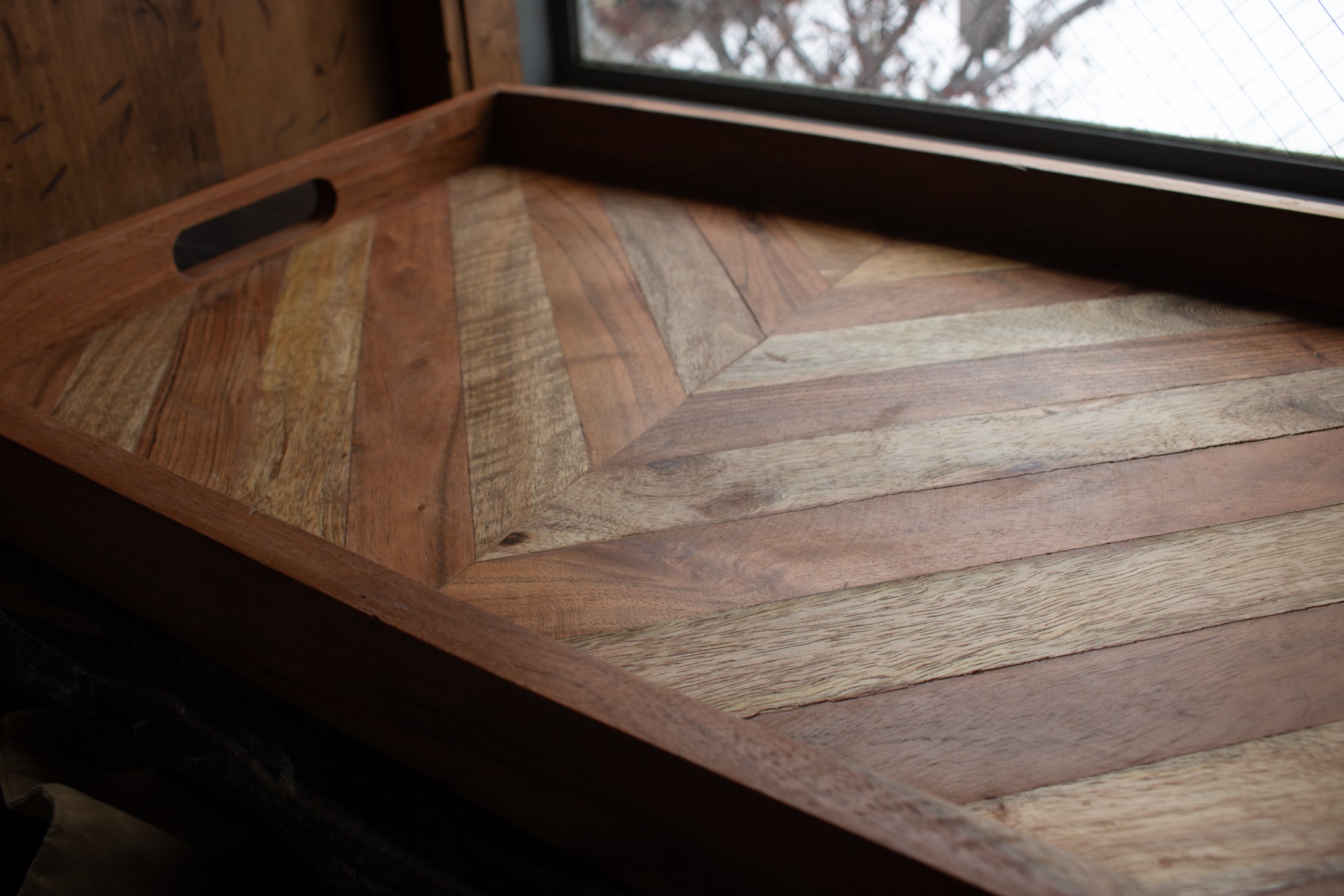 Chevron Wood Serving Tray w/ handles 22" x 16" x 2"