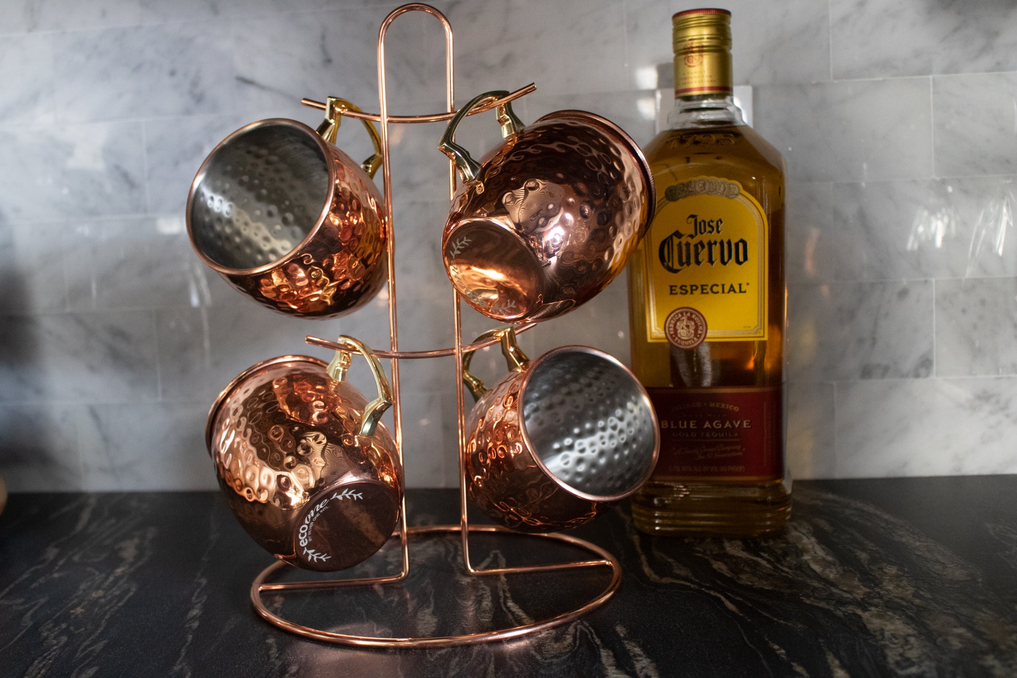Moscow Mule 5 Piece Copper Cups w/ Decortive Display Stand Set