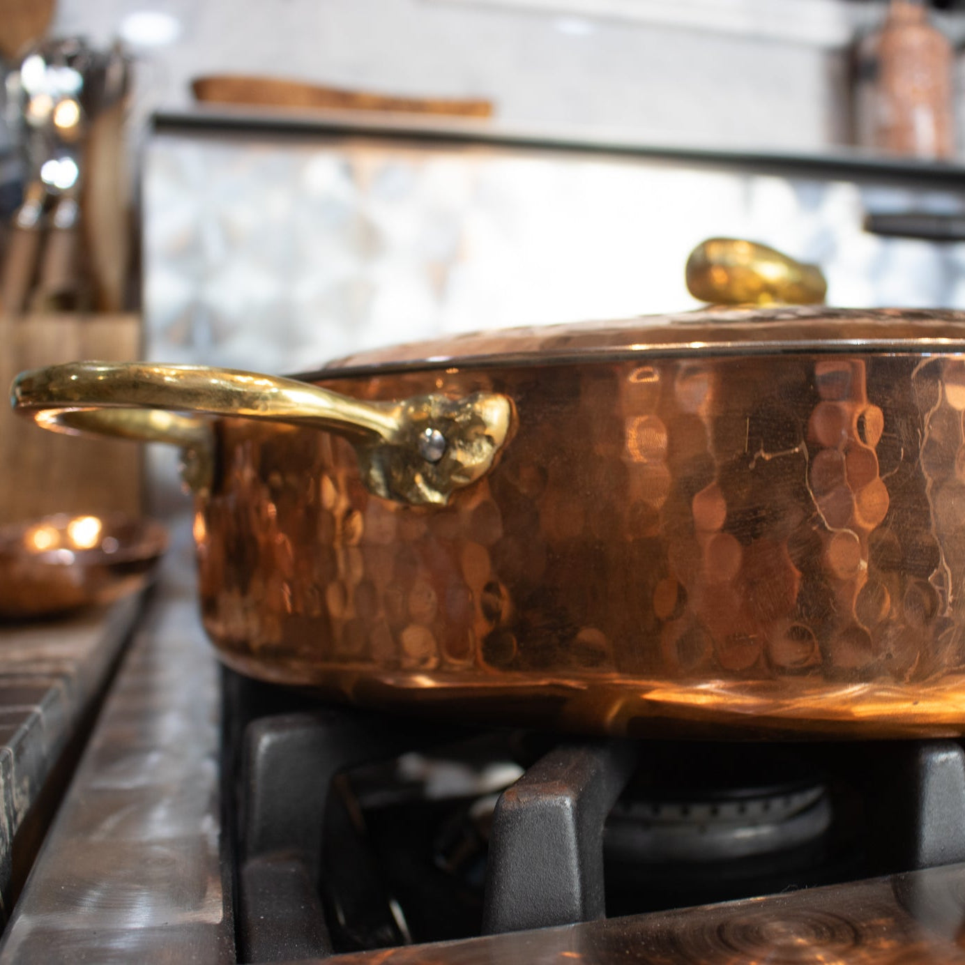 Ruffoni Large Copper Saucepan with Gold Eggplant Handle