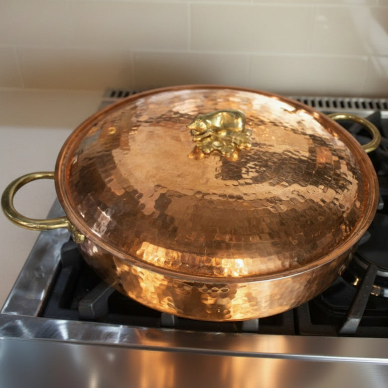 Ruffoni Large Copper Saucepan with Gold Eggplant Handle