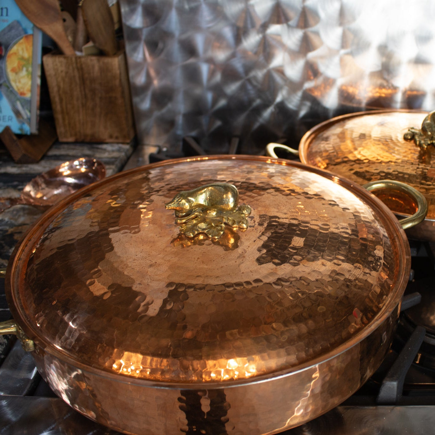 Ruffoni Large Copper Saucepan with Gold Eggplant Handle