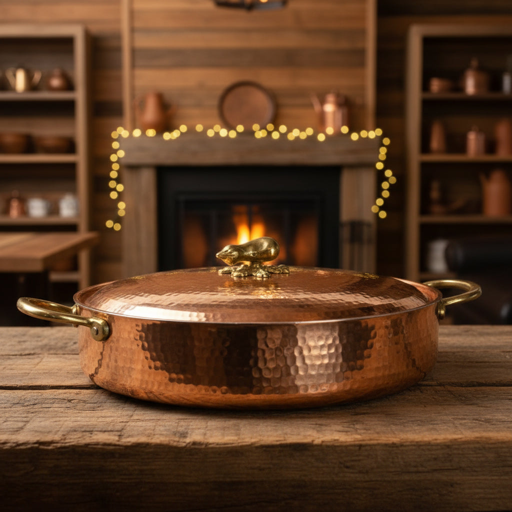 Ruffoni Large Copper Saucepan with Gold Eggplant Handle