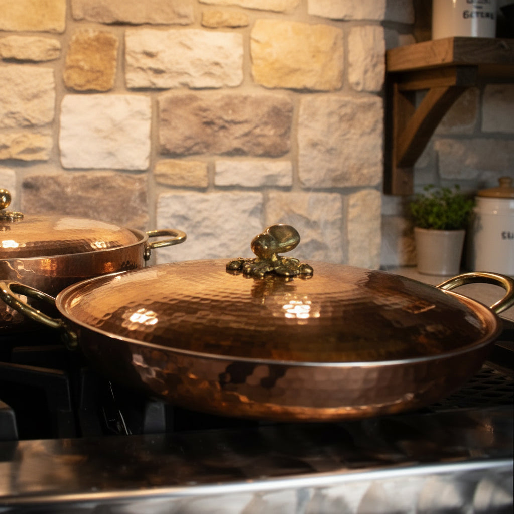 Ruffoni Medium Copper Saucepan with Gold Eggplant Handle