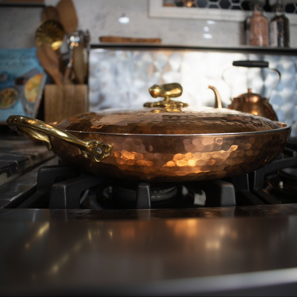 Ruffoni Medium Copper Saucepan with Gold Eggplant Handle