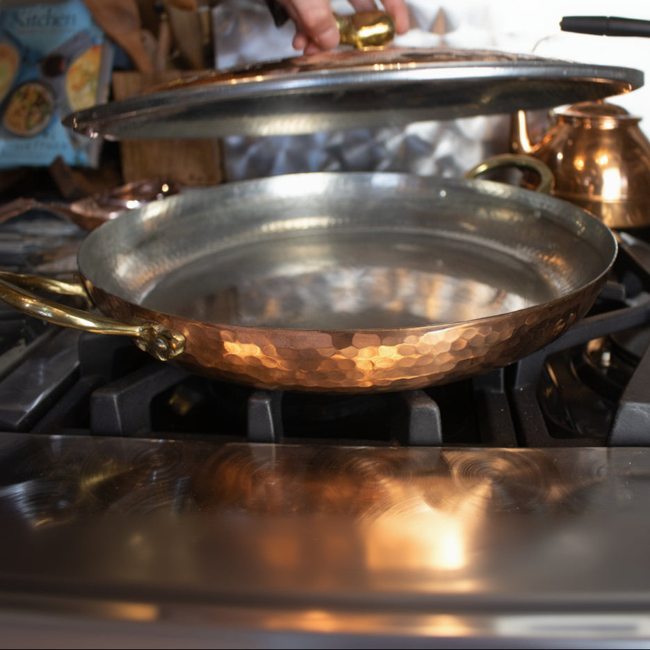 Ruffoni Medium Copper Saucepan with Gold Eggplant Handle