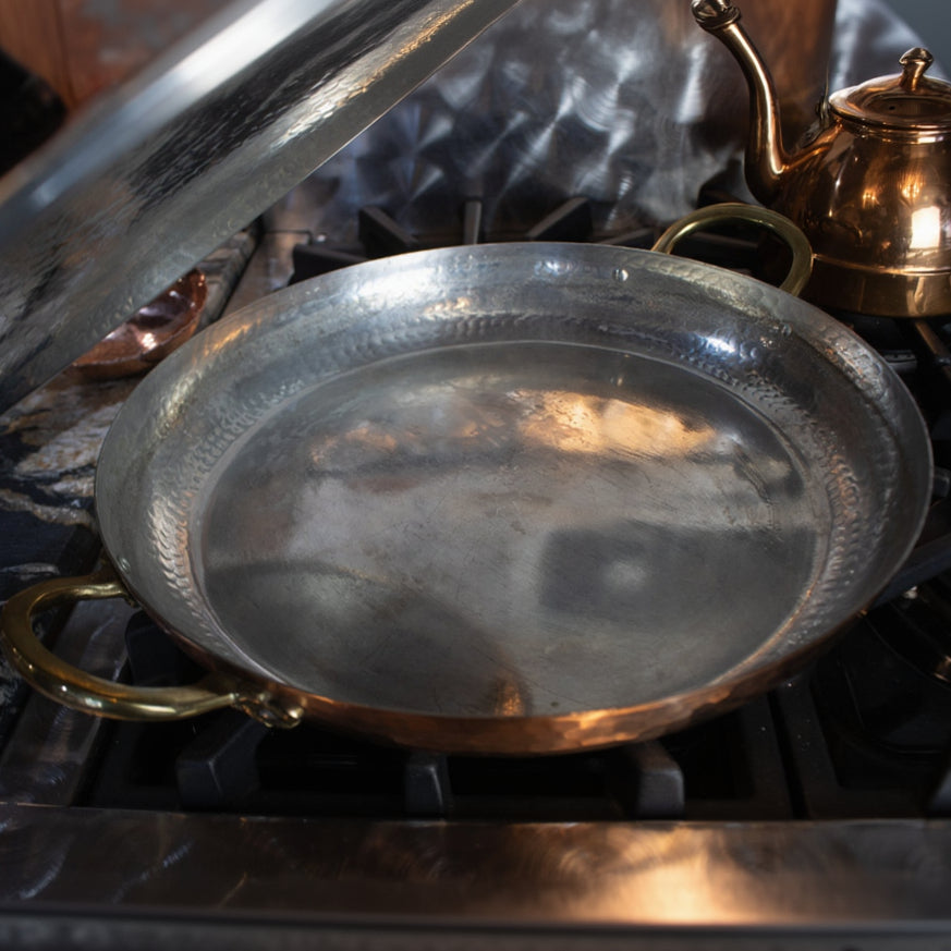 Ruffoni Medium Copper Saucepan with Gold Eggplant Handle
