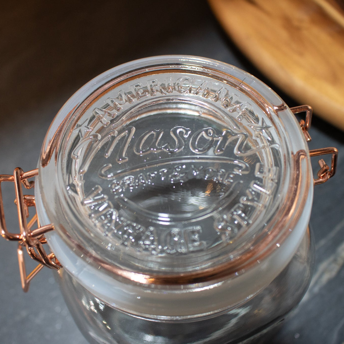 Mason Jar with Copper Clamp on Lid