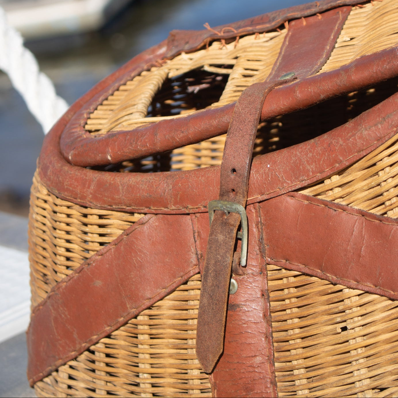 Vintage Fishing Creel Wicker Basket