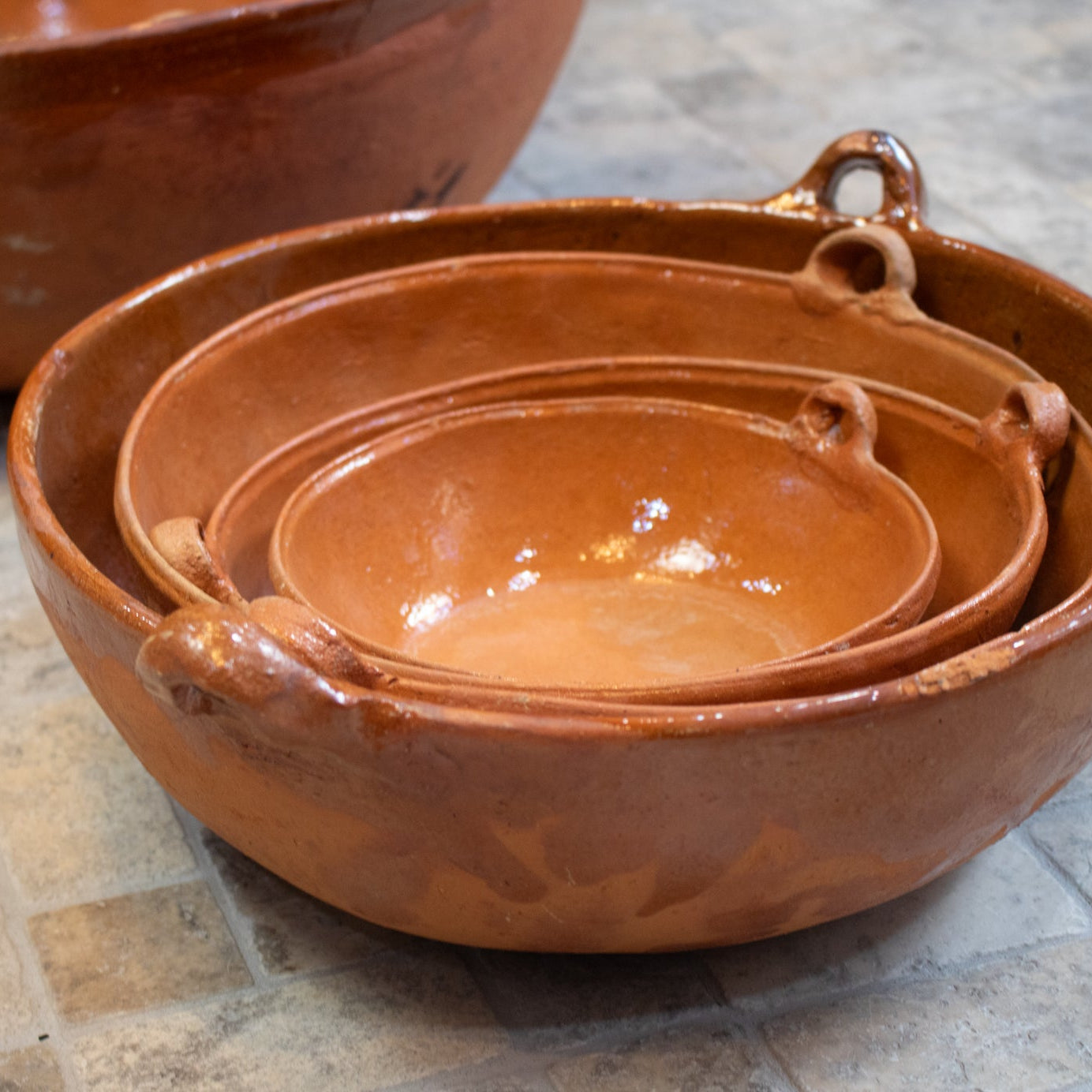 Set of Seven Vintage Handmade Mexican Primitive Rustic Redware Nesting Tericata Bolwls