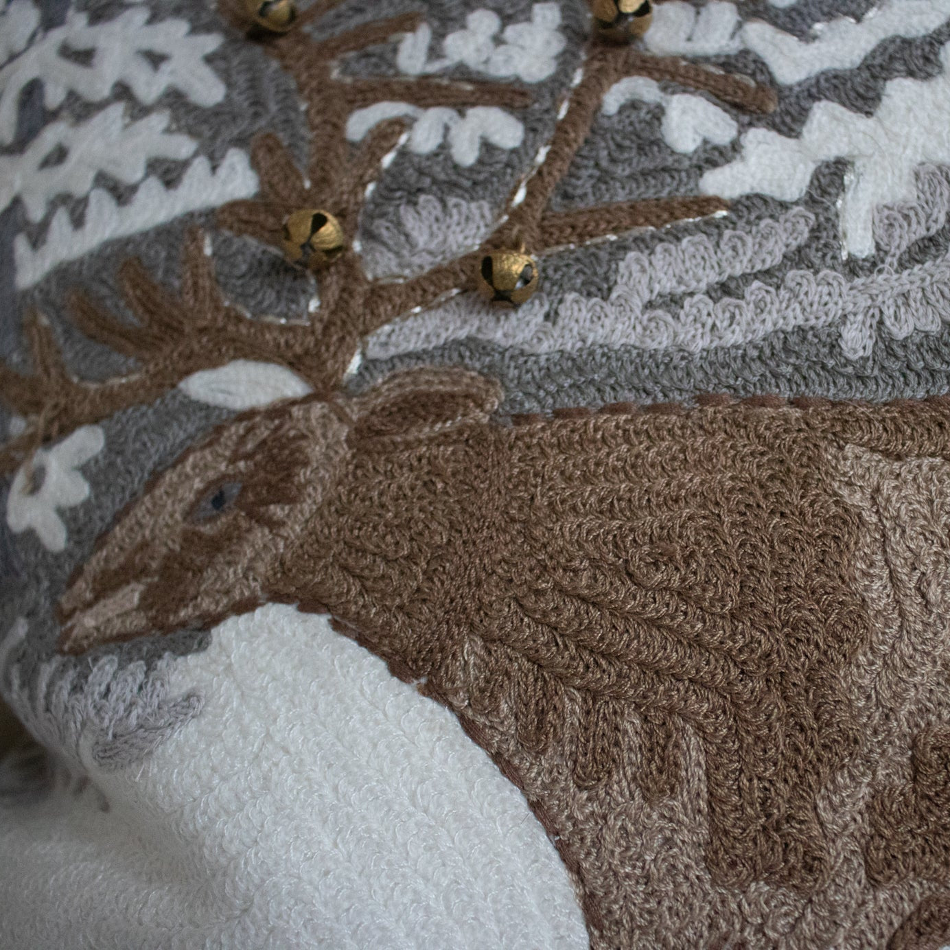 Pottery Barn 18x18” Moose Crewel Embroidered Moose Pillow