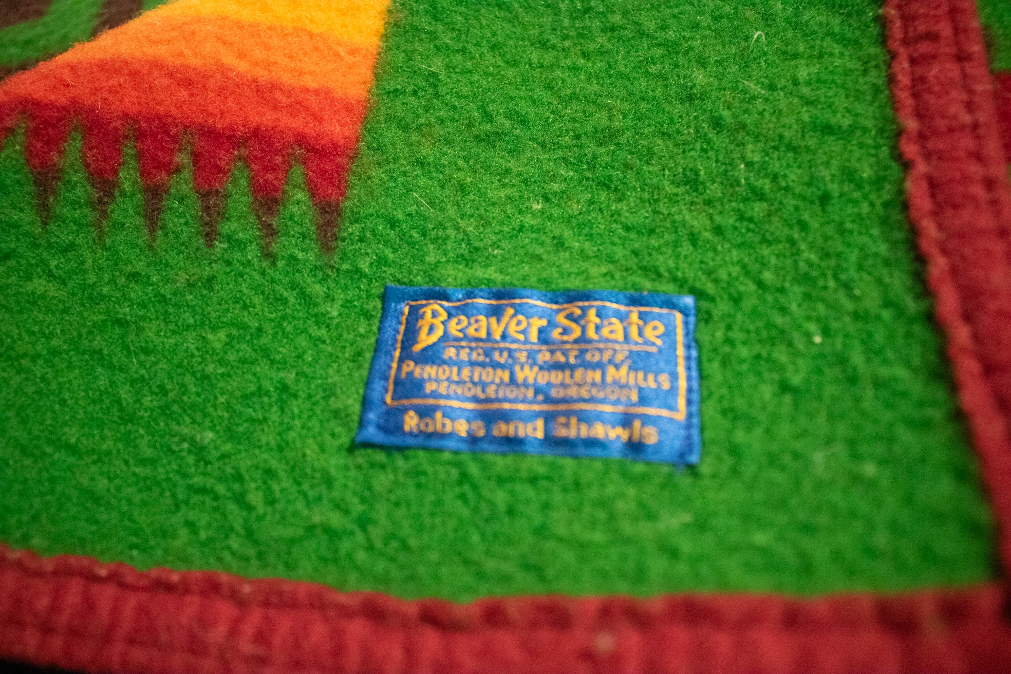 Vintage Beaver State Chief Joseph Green Pendleton Navajo Native American Wool Blanket 74 x 58