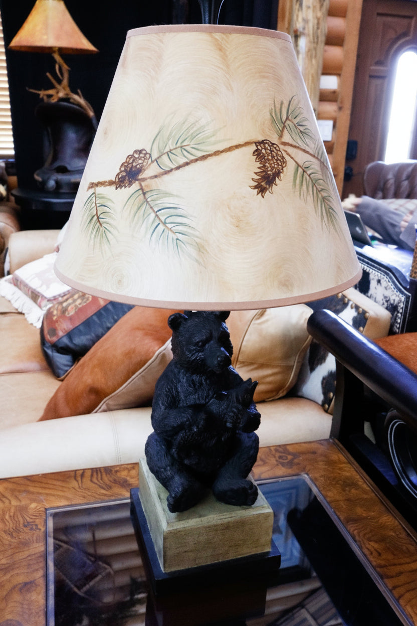 Decorative Black Bear Lamp with Fish and Nature Inspired Lampshade