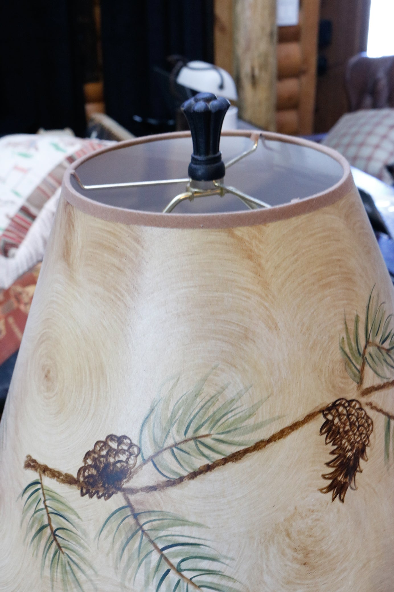 Decrotive Lamp Depicting a Black Bear Sitting with a Fish and Beautiful Lamp Shade