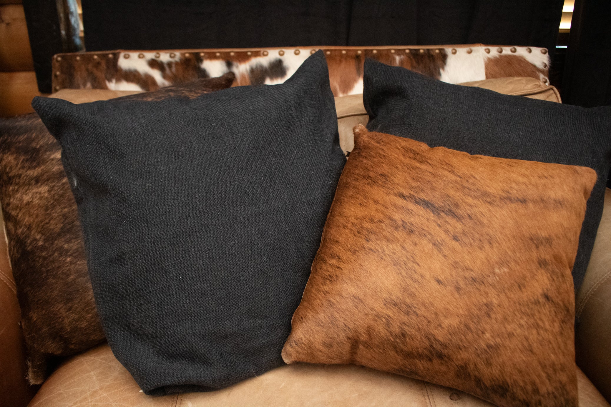 Black Rustic Linen Throw Pillow Covers 20"x20" Decorative Square Pillow Covers
