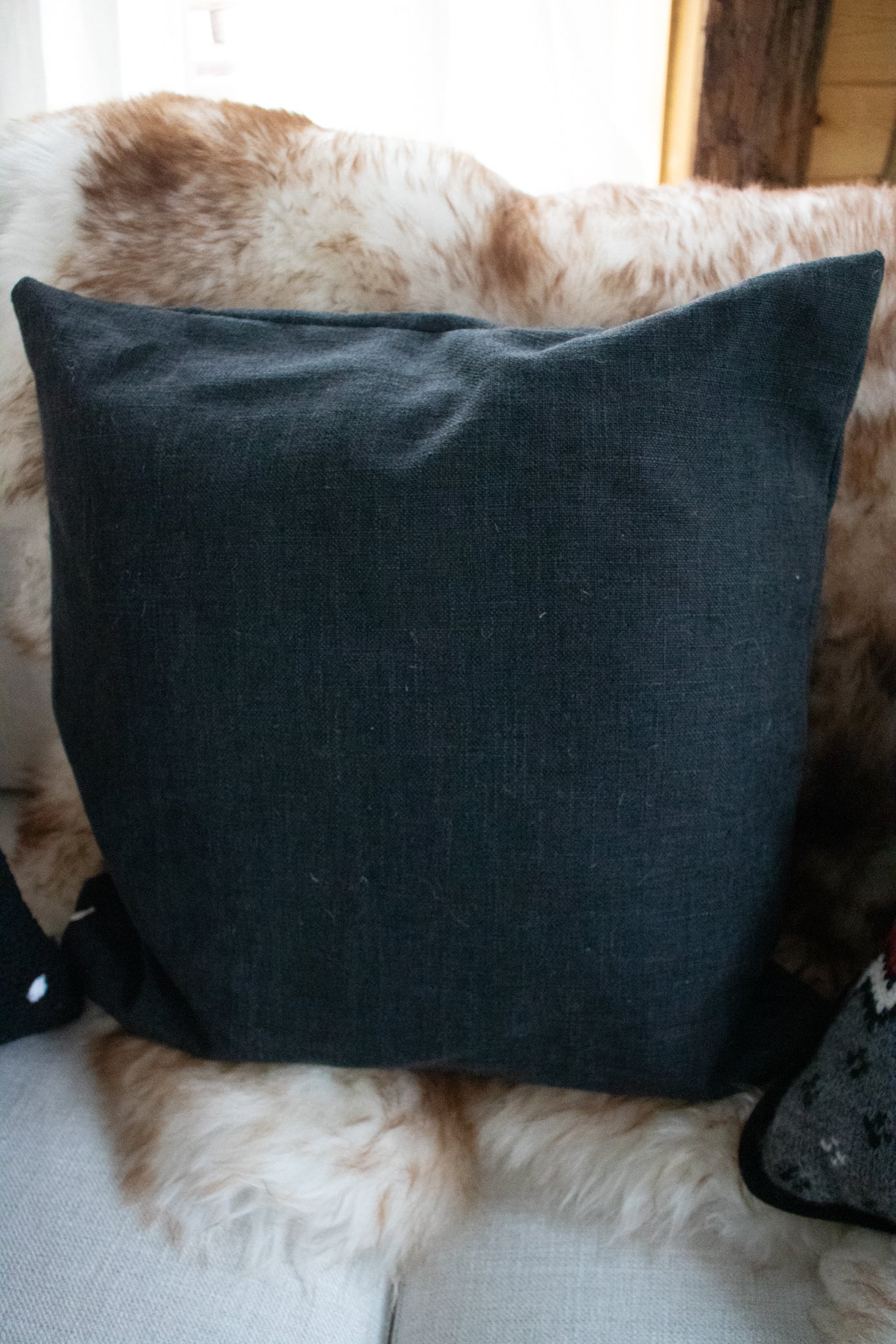 Black Rustic Linen Throw Pillow Covers 20"x20" Decorative Square Pillow Covers