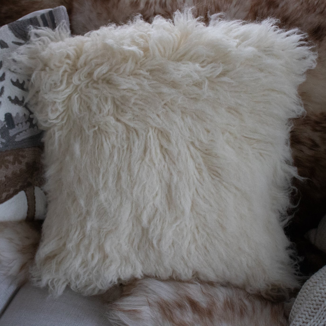 Super Fluffy Fur Texture 16" x 16" White Cotton Plush Pillow with a Removeable Case