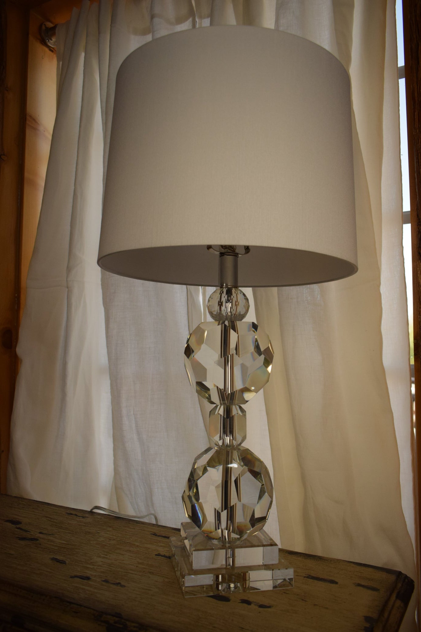 Genuine Crystal Ball Lamp with White Fabric Shade