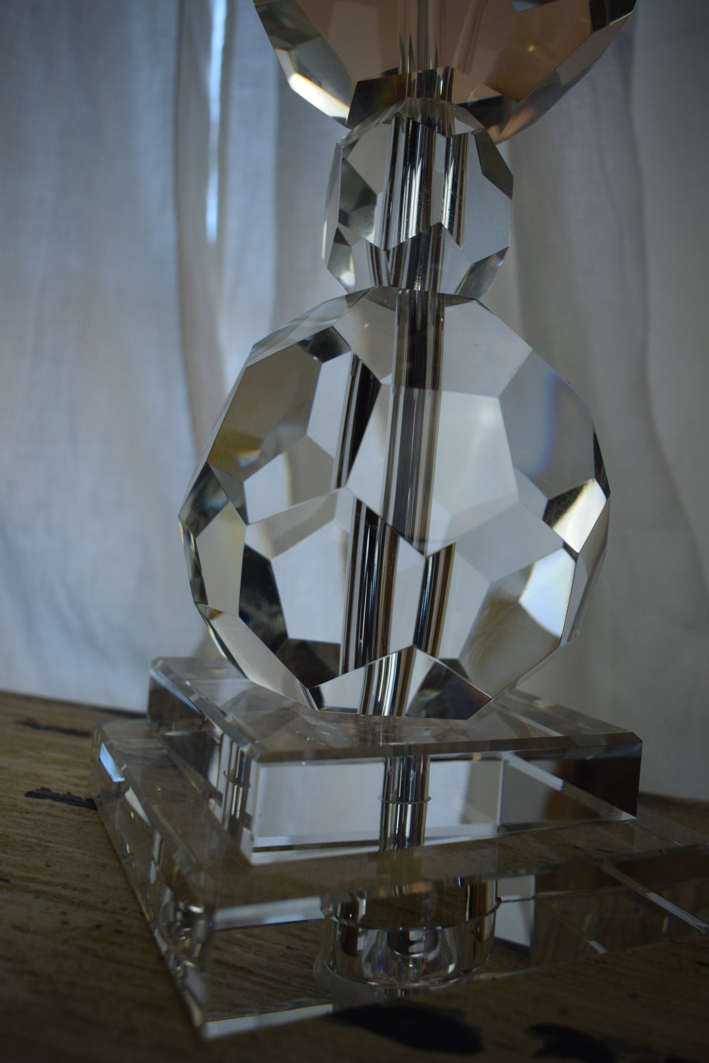 Genuine Crystal Ball Lamp with White Fabric Shade