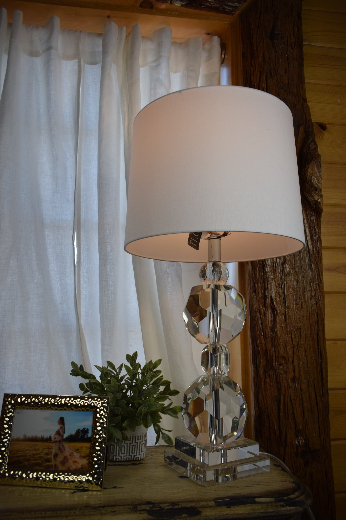 Genuine Crystal Ball Lamp with White Fabric Shade