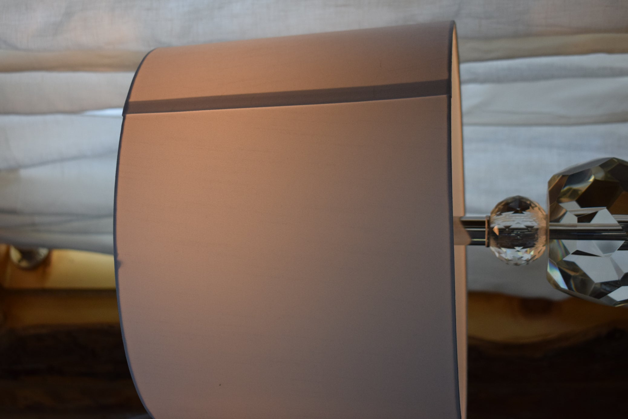 Genuine Crystal Ball Lamp with White Fabric Shade