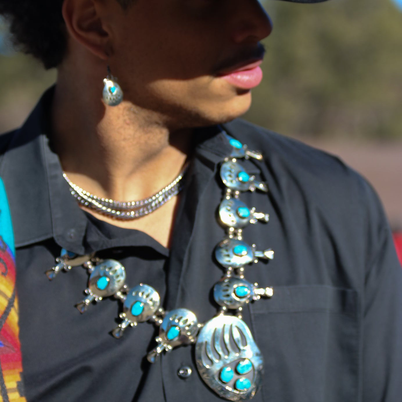 Enormous Bear claw Turquoise Squash Blossom Necklace set