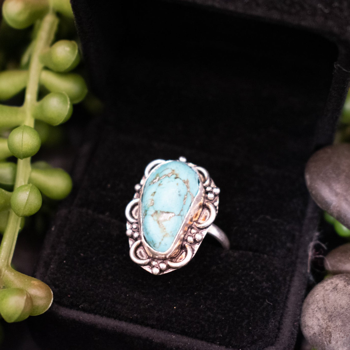 Turquoise ring with silver band