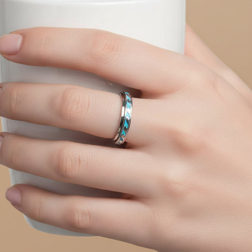 Pura Vida Enamel Wave Fidget Ring Silver