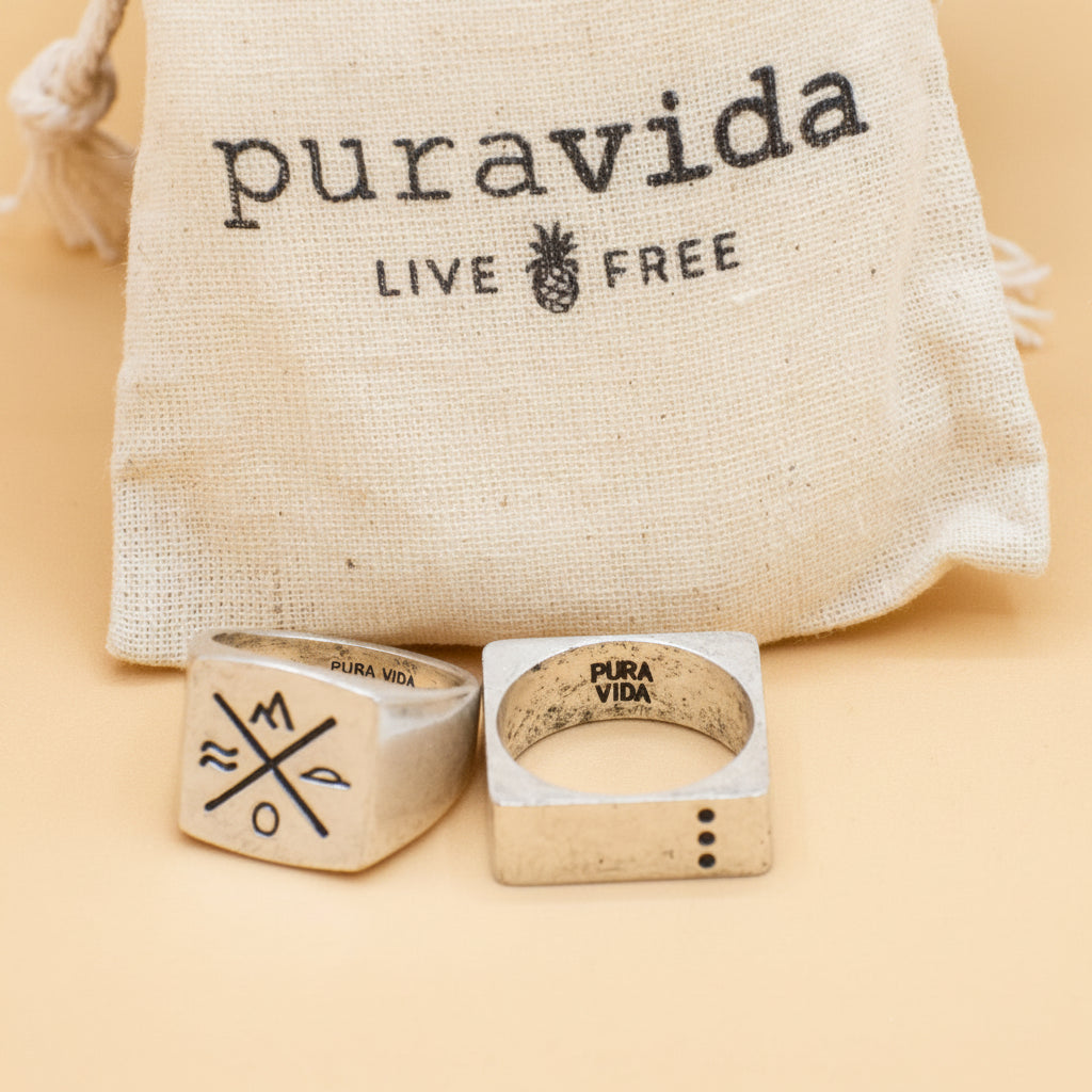 Pura Vida Men's Compass Signet Ring Silver Size 10