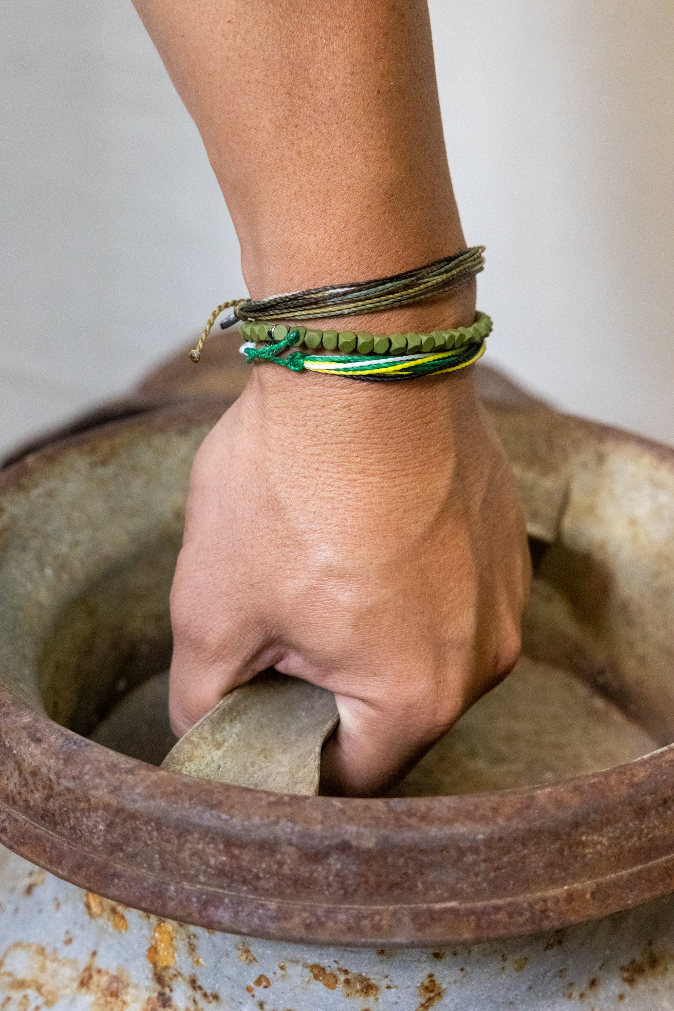 Pura Vida Men’s Olive Hematite Beaded Stretch Bracelet