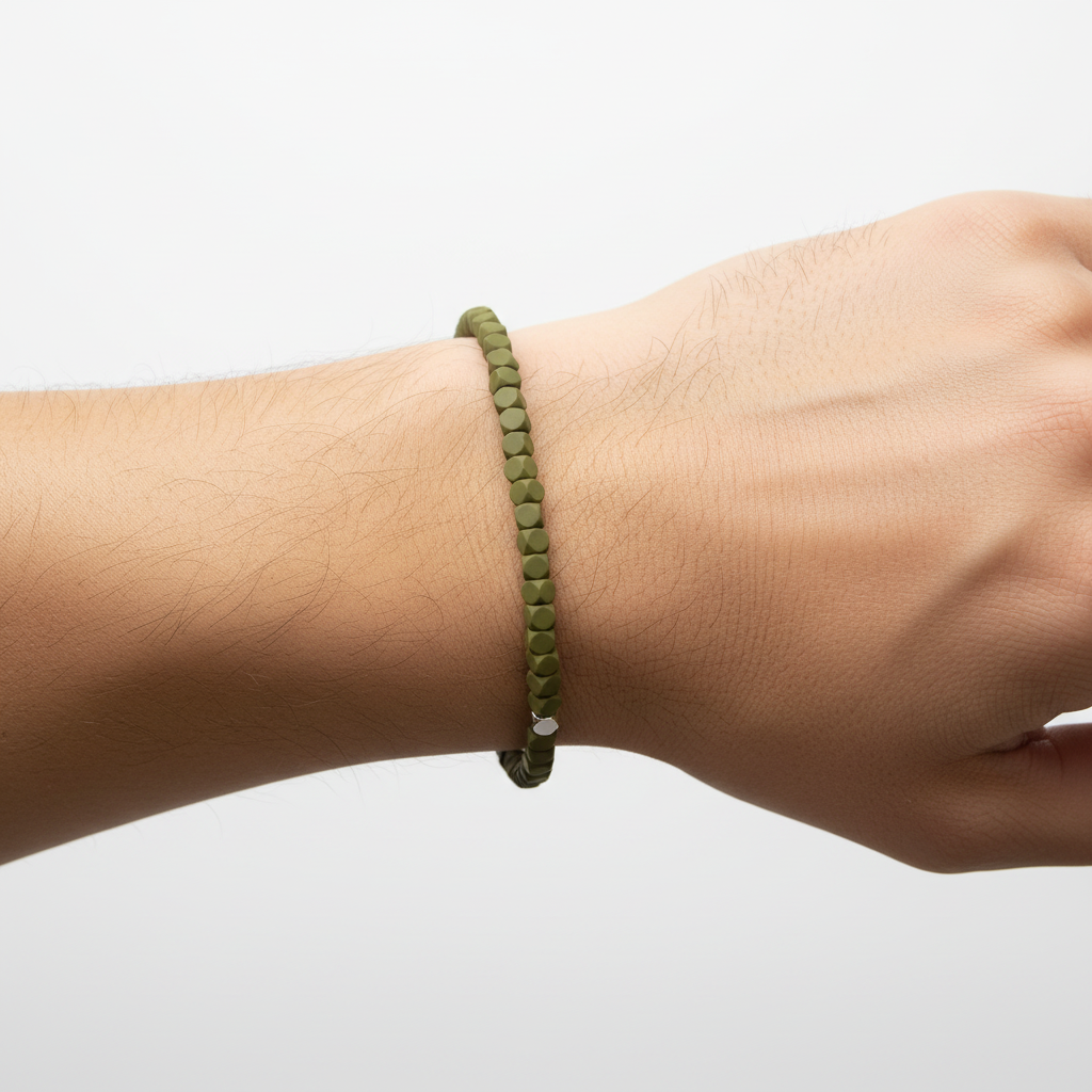 Pura Vida Men’s Olive Hematite Beaded Stretch Bracelet
