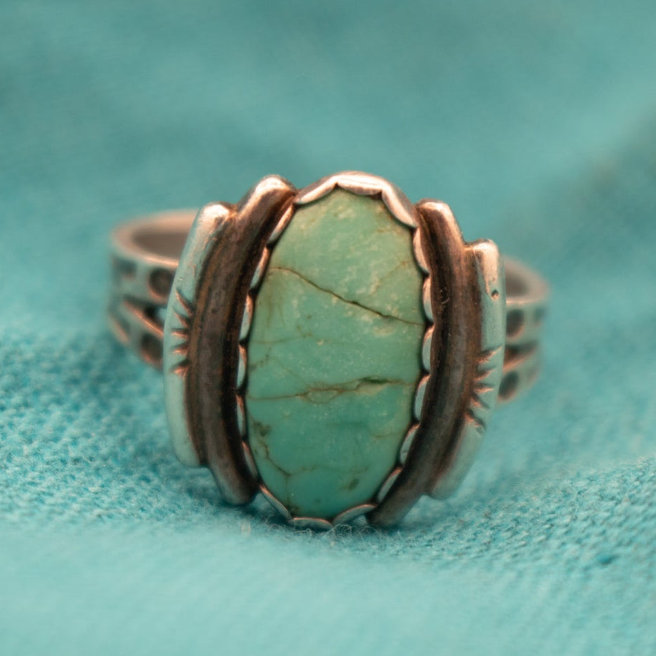 Vintage Navajo Sterling Silver Santa Rita Turquoise Gemstone Ring-Size 4