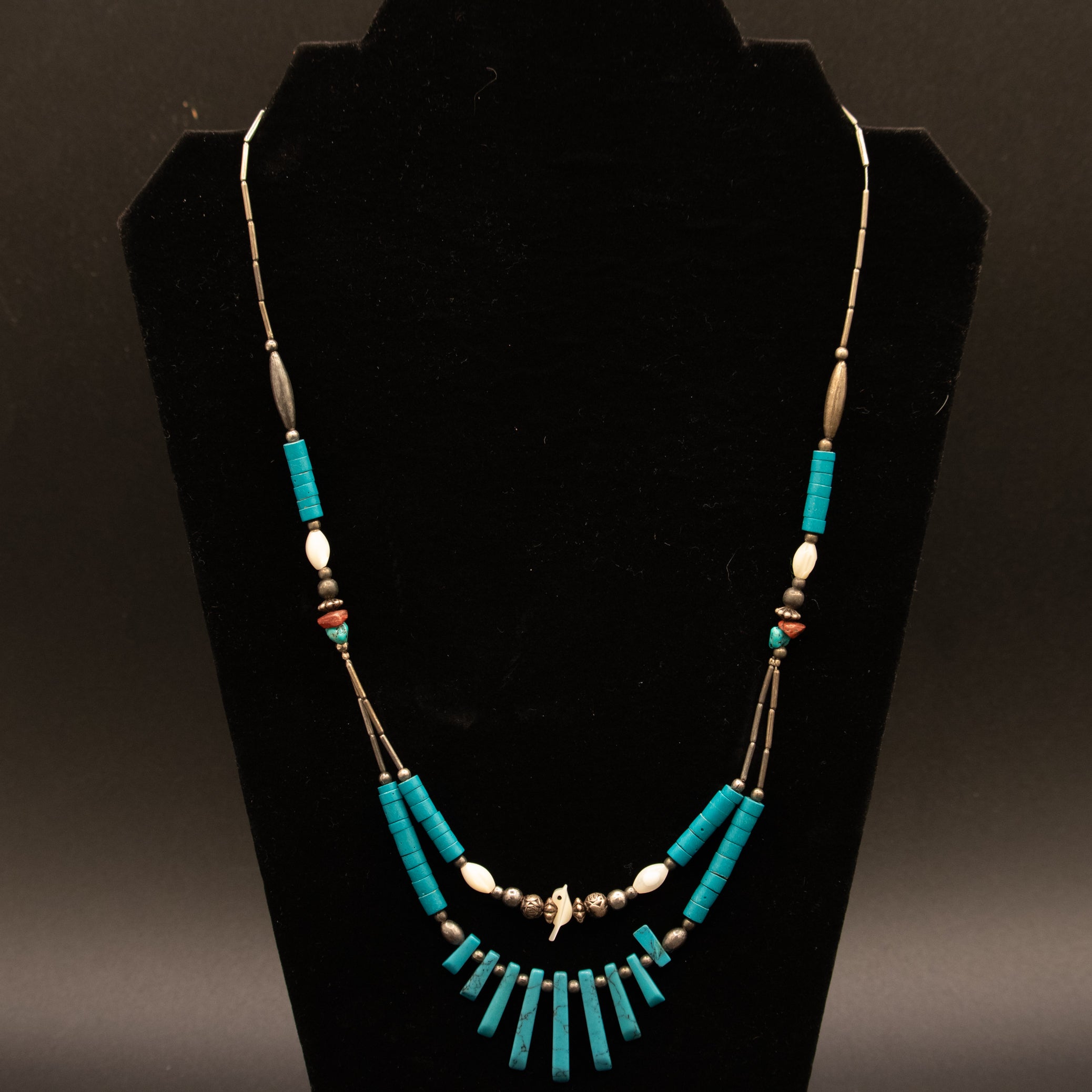 Vintage Native American Navajo Sterling Silver Turquoise Opal Necklace 
