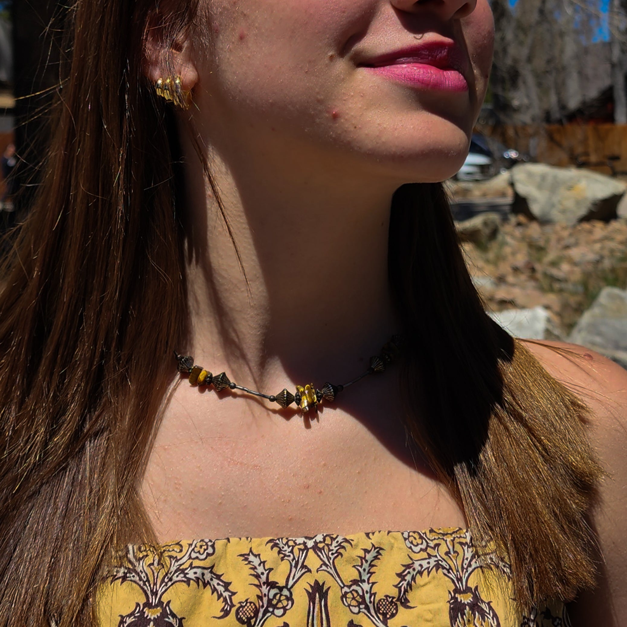 Beautiful Tigers Eye and Silver Beaded Necklace