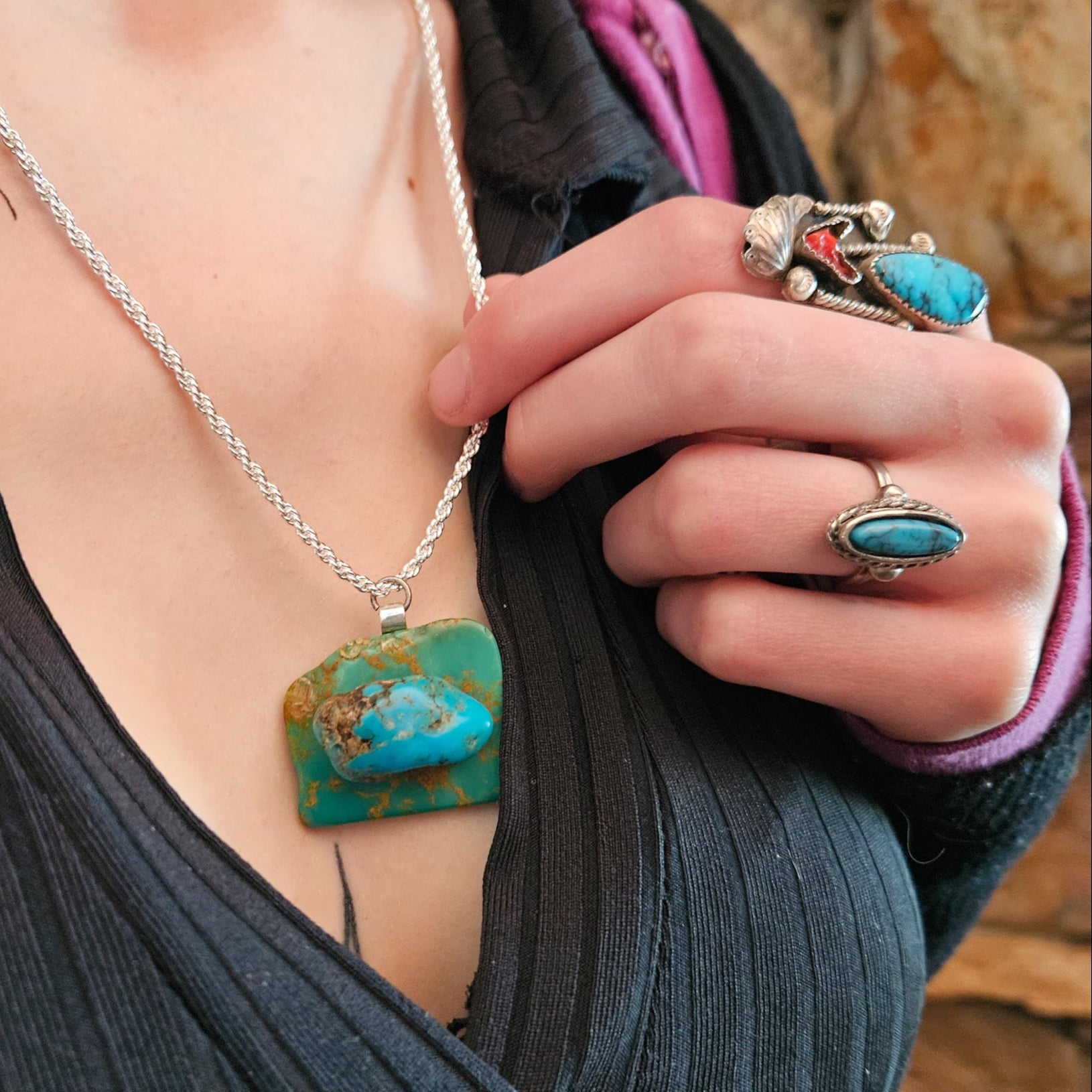 turquoise pendant necklace sterling silver chain natural turquoise stone jewelry