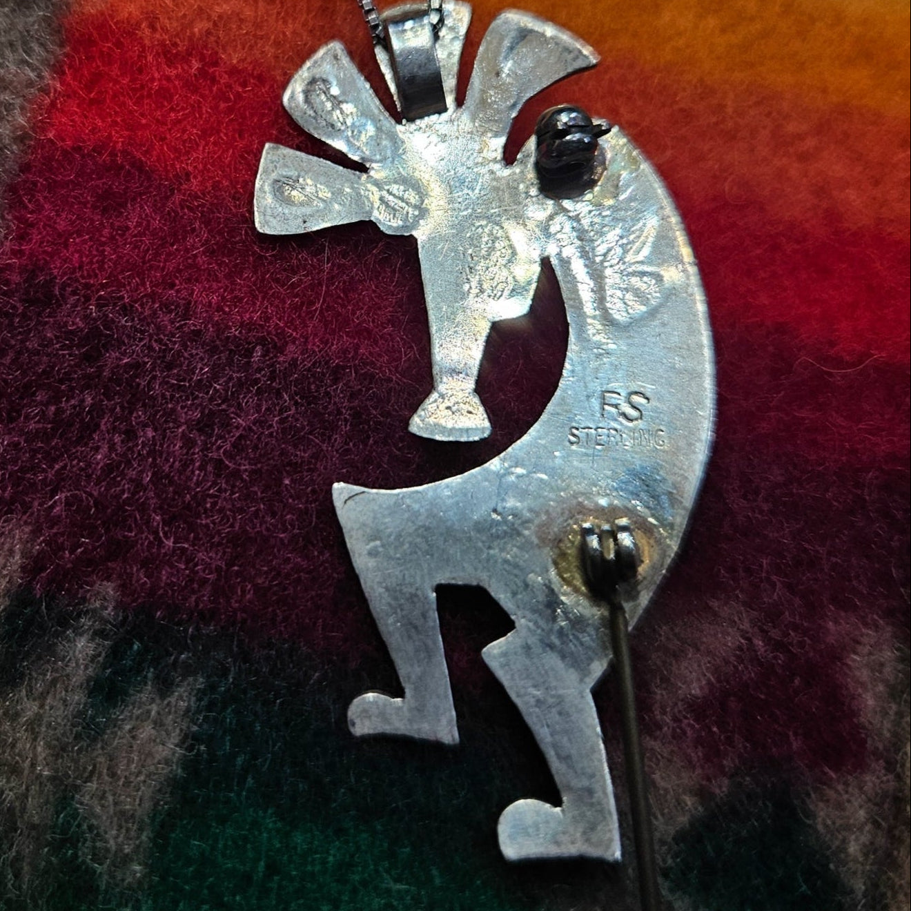 Vintage Navajo Sterling Silver Turquoise Kokopelli Pendant/Brooch with Silver Chain