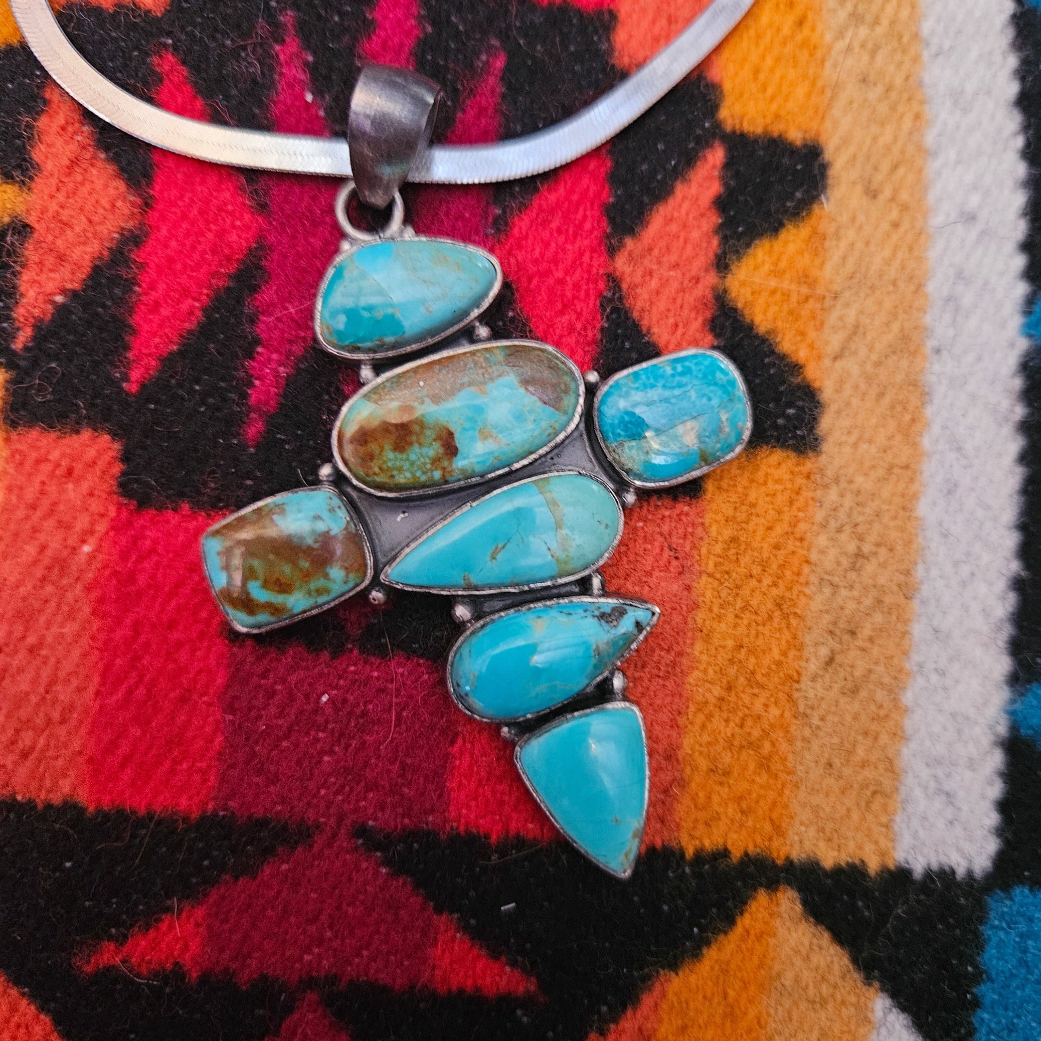 Navajo Large Natural Kingman Turquoise & Silver Cross Pendant Signed By Silversmith W.H.