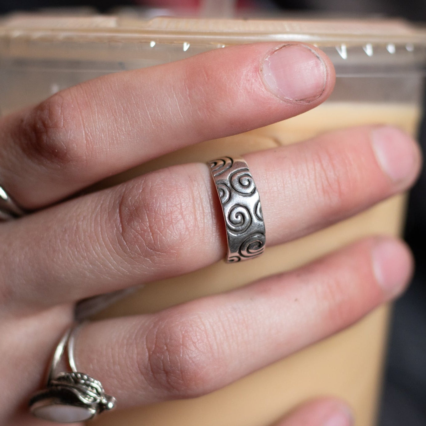Vintage Mexican Sterling Silver Ring Etched With Circular Swirls- Size 5