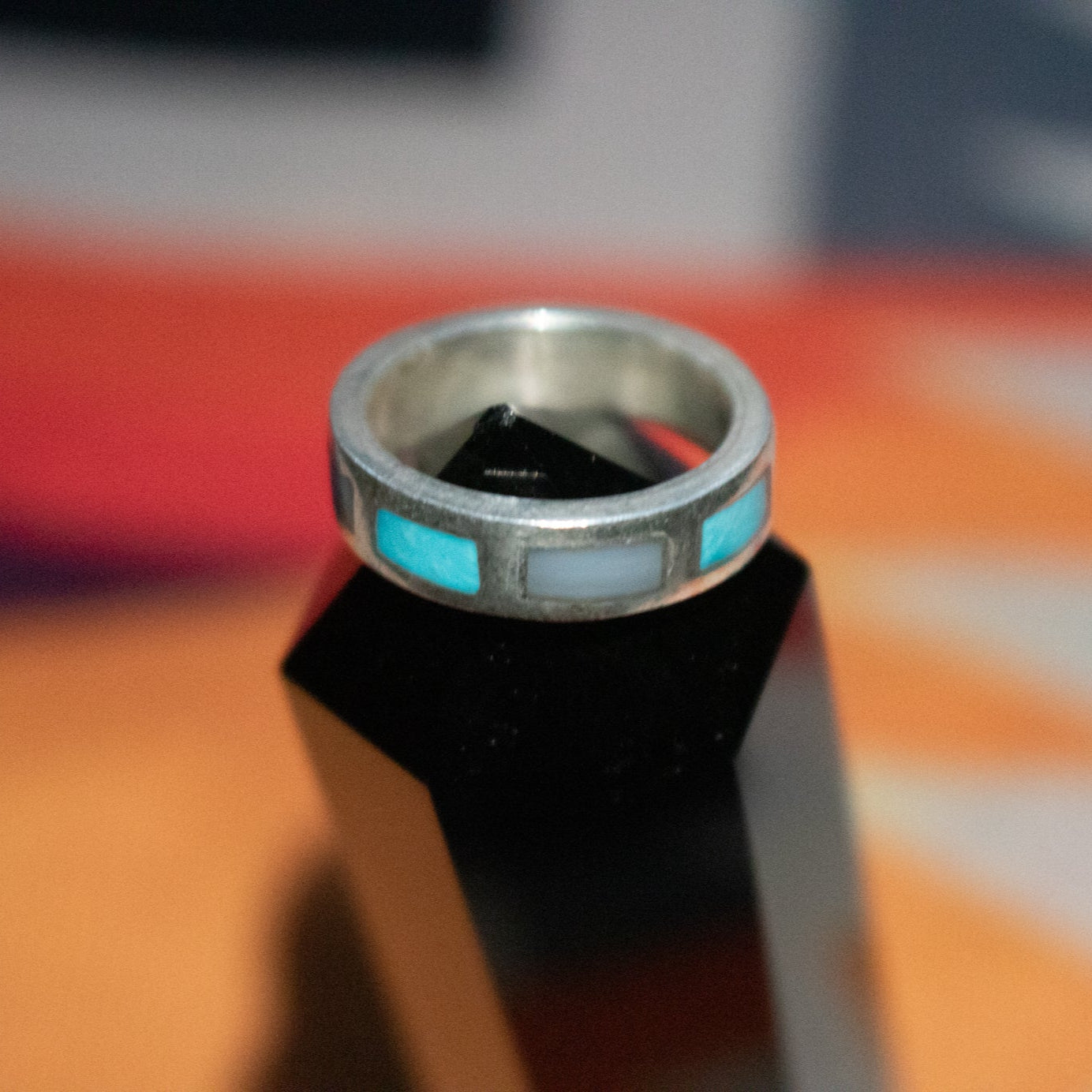Leadville Turquoise Inlaid Sterling Silver Band Ring Size 4.5