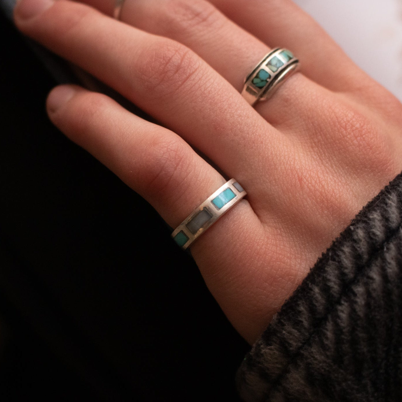 Leadville Turquoise Inlaid Sterling Silver Band Ring Size 4.5