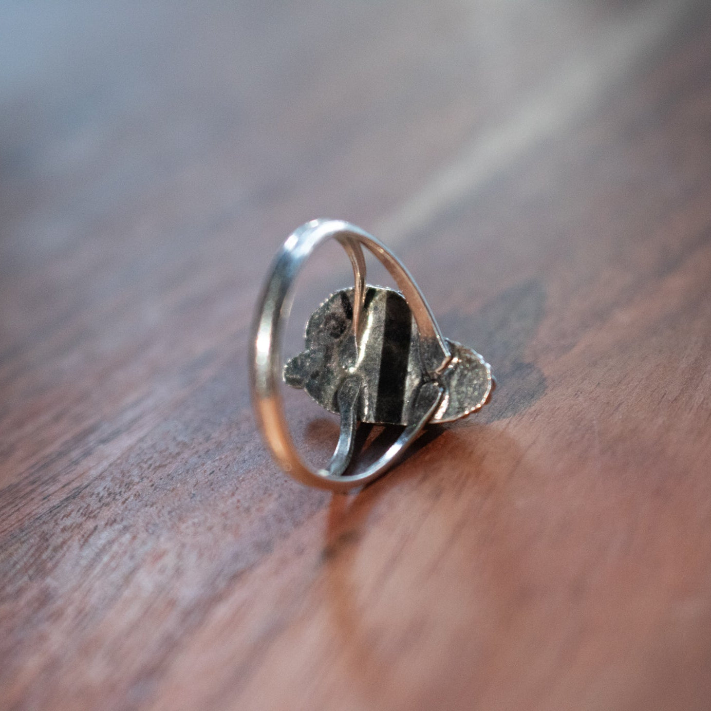 Tiger's Eye Sterling Silver Split Band Rings with Etched Feather Design- Size 3.5