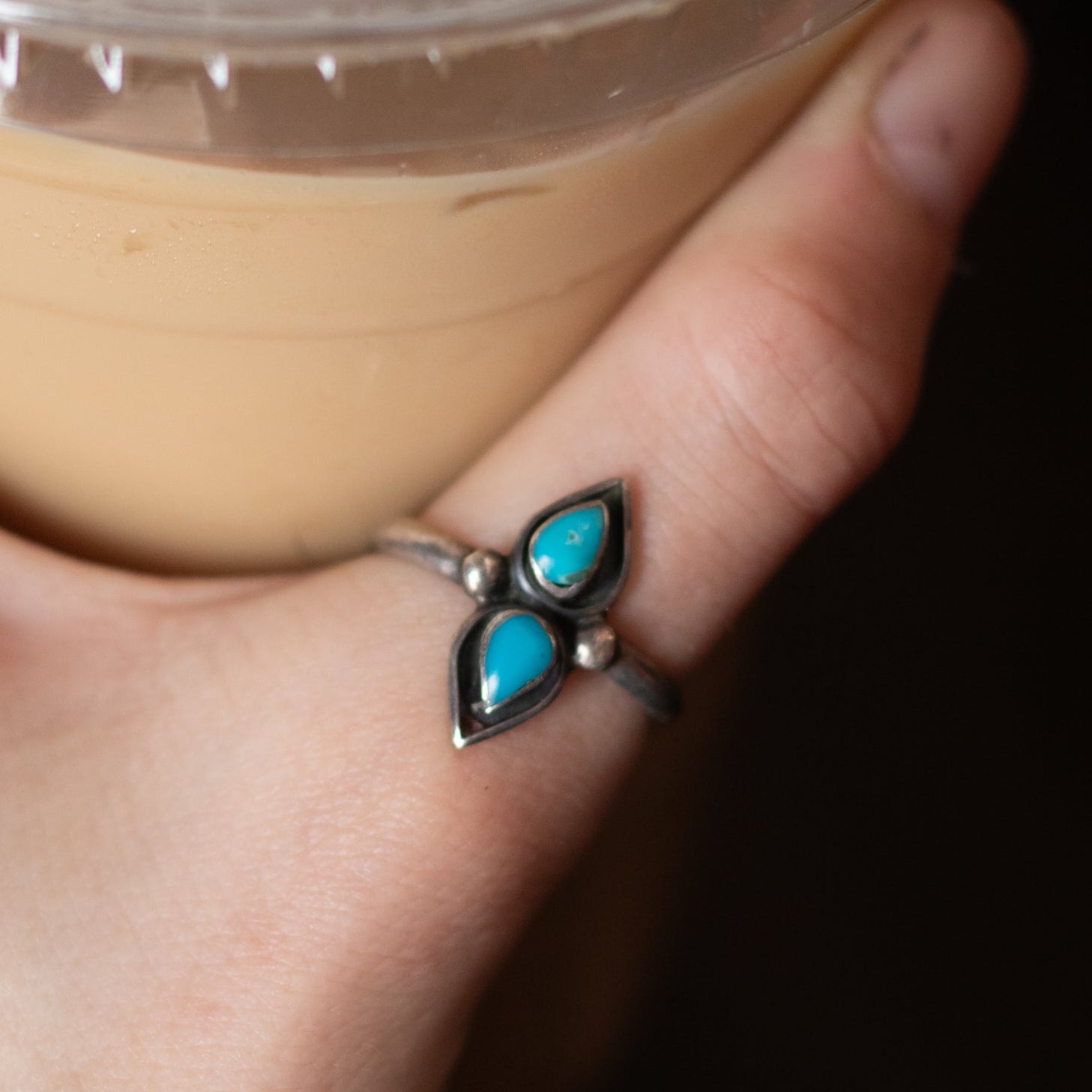 Turquoise Stones Embedded into a Sterling Silver Ring-Band Size 8.5