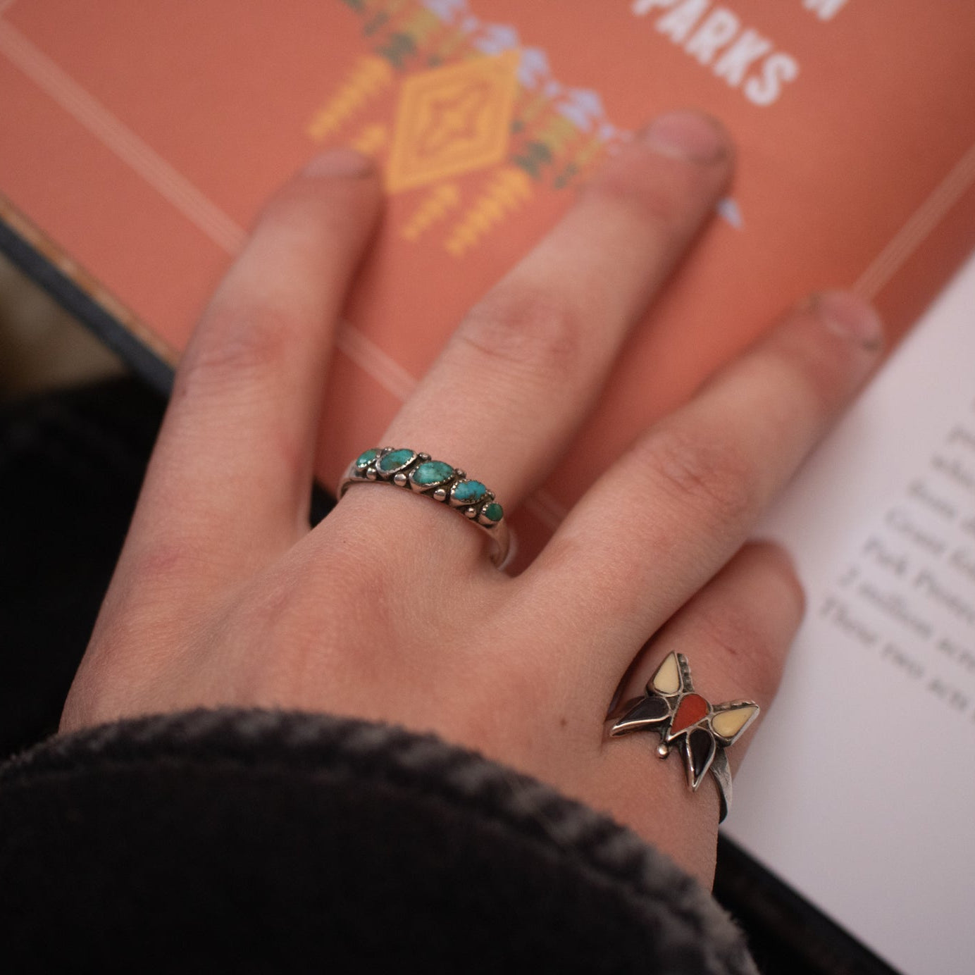 Vintage Navajo Turquoise Gemstone Ring Size 9