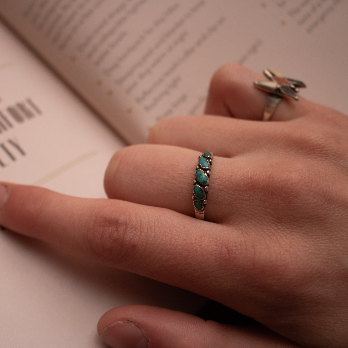 Vintage Navajo Turquoise Gemstone Ring Size 9