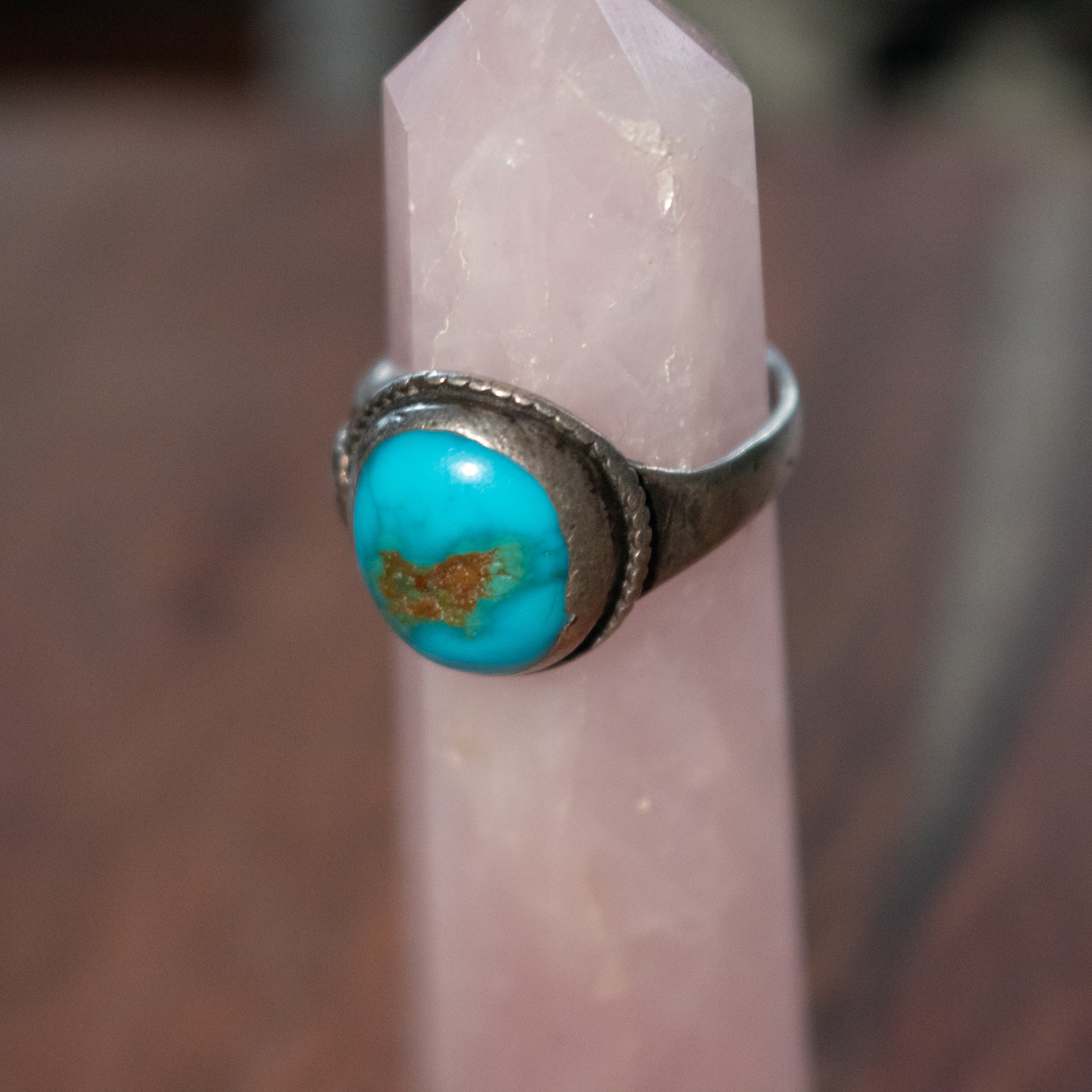 Beautiful Santa Rita Large Turquoise Gemstone Sterling Silver Ring Band Size 7.5