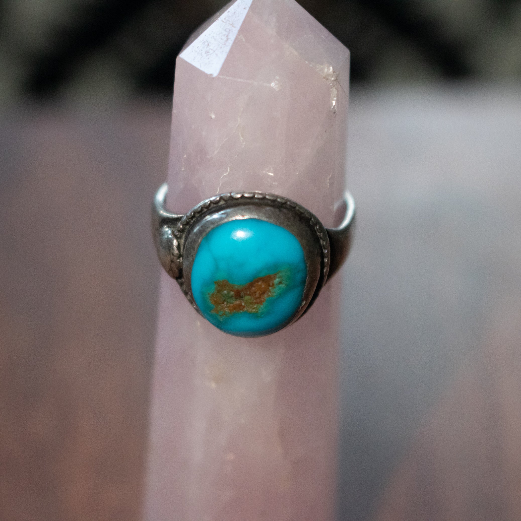 Beautiful Santa Rita Large Turquoise Gemstone Sterling Silver Ring Band Size 7.5